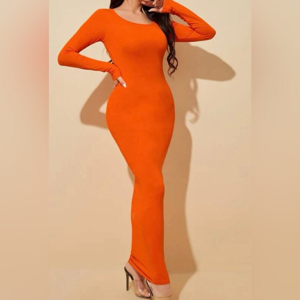 Orange long sleeve fitted dress